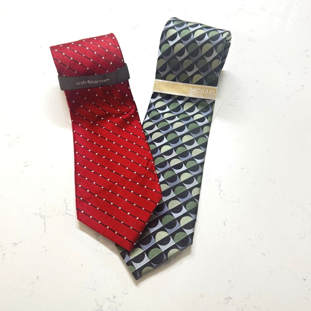 NWT Lot 2 Michael Kors Croft Barrow Geometric Silk Men's Neckties